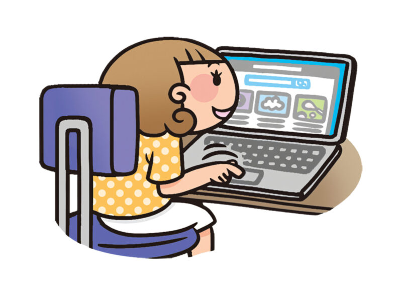 インターネットで調べている女の子のイラスト