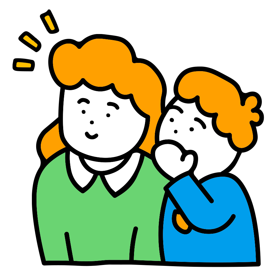 東京都教育相談センター 耳打ちする子どもと相談員のイラスト 悩んでいることがあったら、どんなことでも相談を