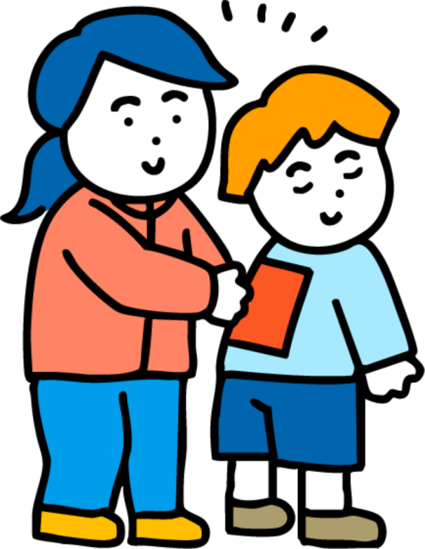 背中に色のついた布を貼る様子